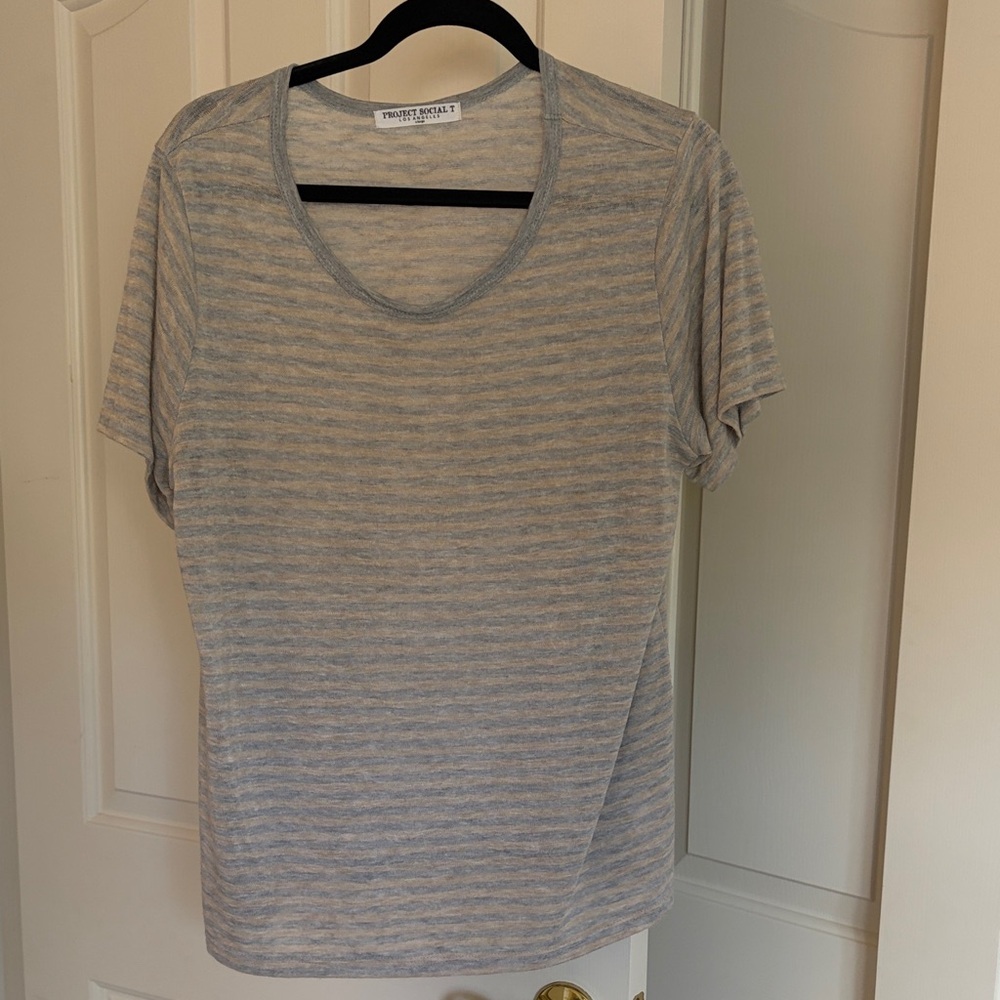 Project Social T Gray Striped Short Sleeve Tee